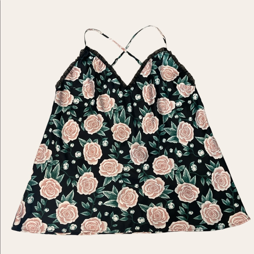 Victoria’s Secret Green and Pink Rose Floral Print Camisole Size Medium
